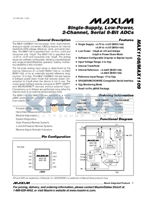 MAX1108EUB datasheet - Single-Supply, Low-Power, 2-Channel, Serial 8-Bit ADCs