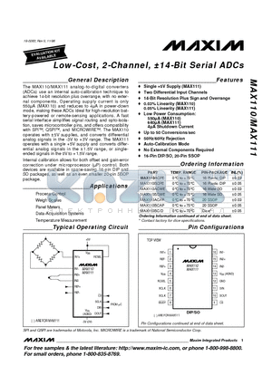 MAX110ACWE datasheet - Low-Cost, 2-Channel, a14-Bit Serial ADCs