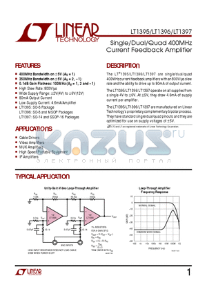LT1396 datasheet - Single/Dual/Quad 400MHz Current Feedback Amplifier