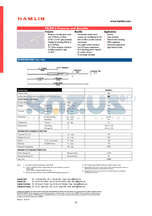 MLRR-2 datasheet - Miniature normally open switch with 19.05mm x 2.66mm