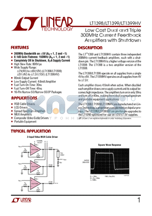 LT1399CS datasheet - Low Cost Dual and Triple 300MHz Current Feedback Amplifiers with Shutdown