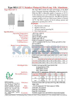 MLS263M7R5EA0C datasheet - 125 C Stainless Flatpack,Ultra-Long Life, Aluminum