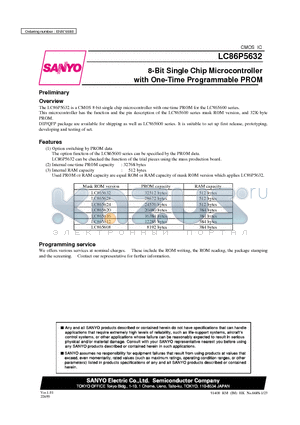 LC865632 datasheet - 8-Bit Single Chip Microcontroller with One-Time Programmable PROM