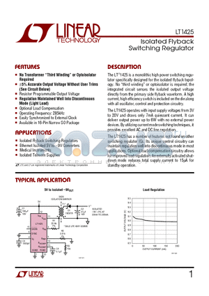 LT1425 datasheet - Isolated Flyback Switching Regulator