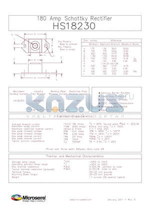 HS18230 datasheet - 180 Amp Schottky Rectifier