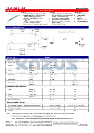 MLSM-3 datasheet - Surface mounting normally open switch