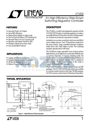 LT1432 datasheet - 5V High Efficiency Step-Down Switching Regulator Controller