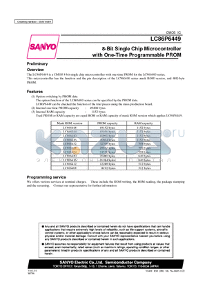 LC866412 datasheet - 8-Bit Single Chip Microcontroller with One-Time Programmable PROM