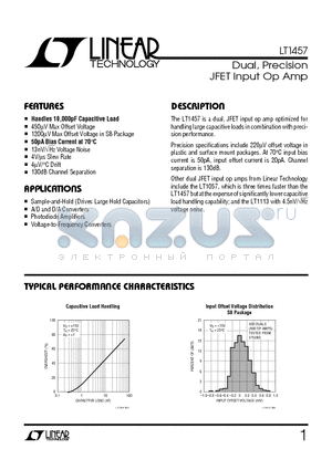 LT1457 datasheet - Dual, Precision JFET Input Op Amp