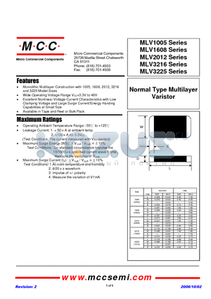 MLV1005N050 datasheet - Normal Type Multilayer Varistor