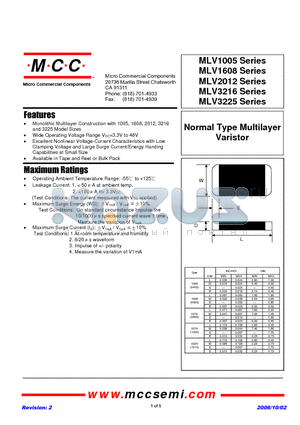 MLV1005N110 datasheet - Normal Type Multilayer Varistor