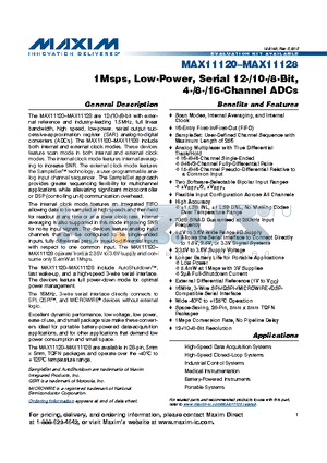 MAX11120_V2 datasheet - 1Msps, Low-Power, Serial 12-/10-/8-Bit, 4-/8-/16-Channel ADCs