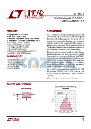 LT1460ACN8-5 datasheet - Micropower Precision Series Reference