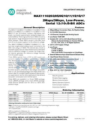 MAX11115_12 datasheet - 2Msps/3Msps, Low-Power, Serial 12-/10-/8-Bit ADCs