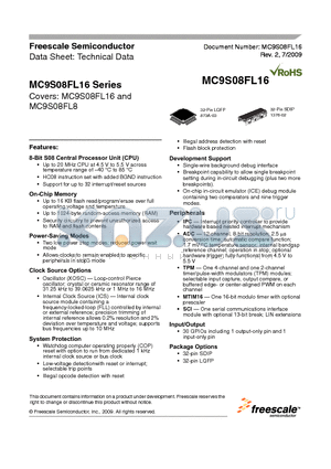 MC9S08FL16 datasheet - 8-Bit S08 Central Processor Unit (CPU)