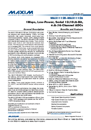 MAX11121ATI+ datasheet - 1Msps, Low-Power, Serial 12-/10-/8-Bit,4-/8-/16-Channel ADCs