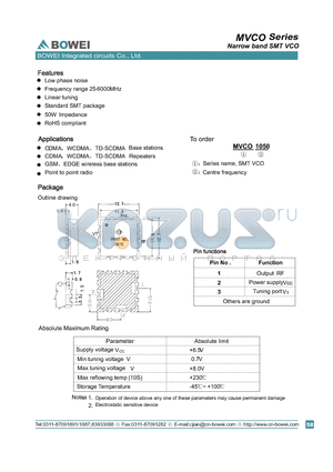 MVCO1300D datasheet - Narrow band SMT VCO