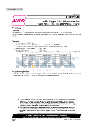 LC866548 datasheet - 8-Bit Single Chip Microcontroller with One-Time Programmable PROM