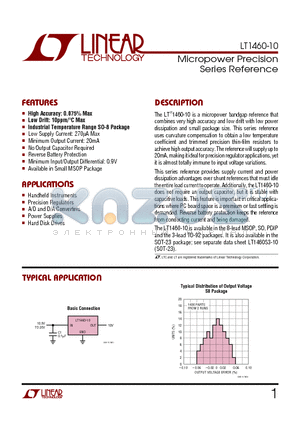 LT1460BIN8-10 datasheet - Micropower Precision Series Reference