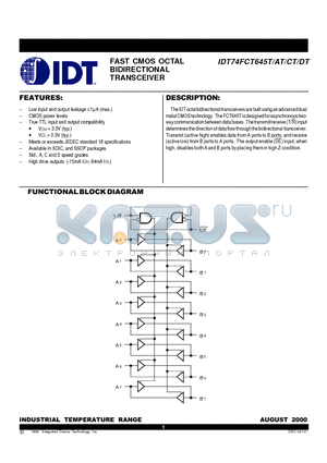 IDT74FCT645ATPY datasheet - FAST CMOS OCTAL BIDIRECTIONAL TRANSCEIVER