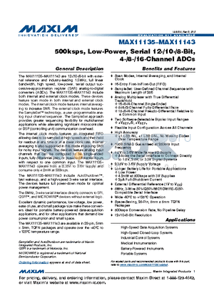 MAX11137ATI+ datasheet - 500ksps, Low-Power, Serial 12-/10-/8-Bit,4-/8-/16-Channel ADCs