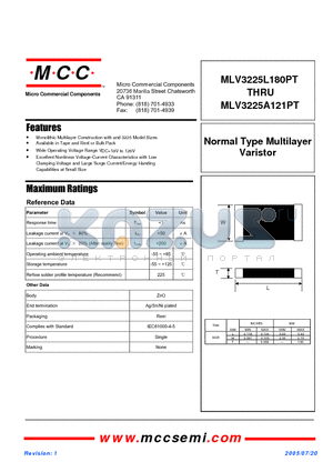 MLV3225A560PT datasheet - Normal Type Multilayer Varistor