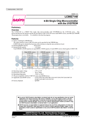 LC867108 datasheet - 8-Bit Single Chip Microcontroller with the UVEPROM