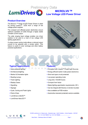 MLV9-O-70-D datasheet - Low Voltage LED Power Driver