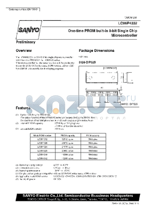 LC86P4332 datasheet - One-time PROM built-in 8-Bit Single Chip Microcontroller