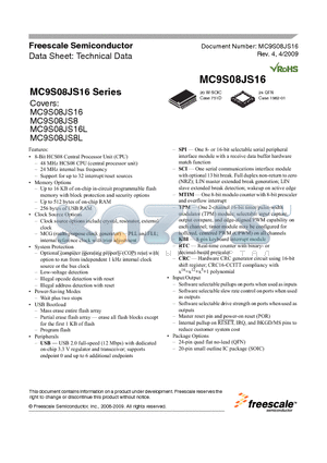 MC9S08JS16CWJ datasheet - Technical Data