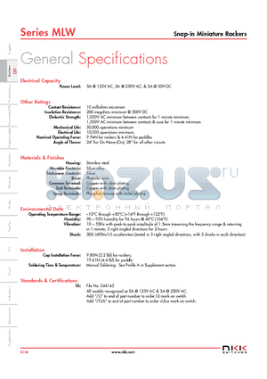 MLW3010-06-RA-1A datasheet - Snap-in Miniature Rockers