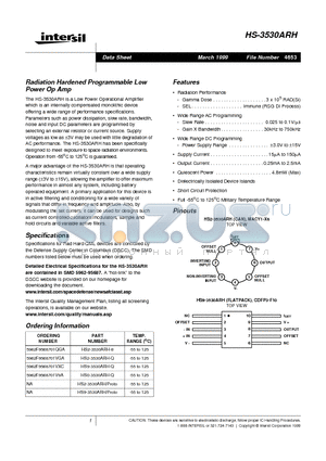 HS2-3530ARH datasheet - Radiation Hardened Programmable Low Power Op Amp