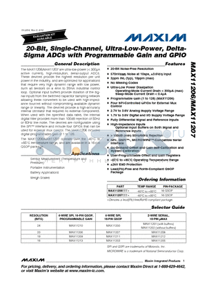MAX11206EEE+ datasheet - 20-Bit, Single-Channel, Ultra-Low-Power, Delta-Sigma ADCs with Programmable Gain and GPIO