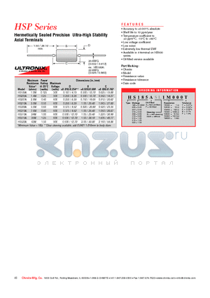 HS205A1M000T datasheet - Hermetically Sealed Precision Ultra-High Stability Axial Terminals