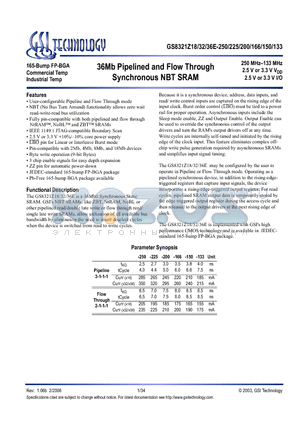 GS8321Z18E-200 datasheet - 36Mb Pipelined and Flow Through Synchronous NBT SRAMs