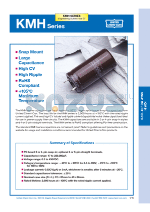 EKMH100VQT683MB35T datasheet - Standard Voltage Ratings - Snap Mount