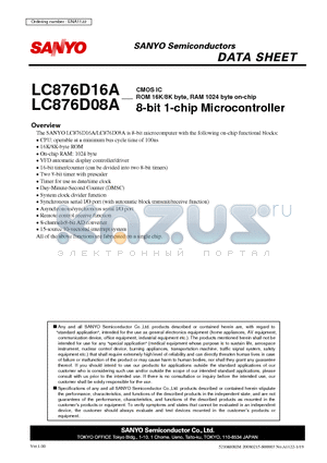 LC876D16A datasheet - ROM 16K/8K byte, RAM 1024 byte on-chip 8-bit 1-chip Microcontroller