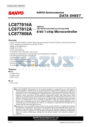 LC877808A datasheet - 8-bit 1-chip Microcontroller