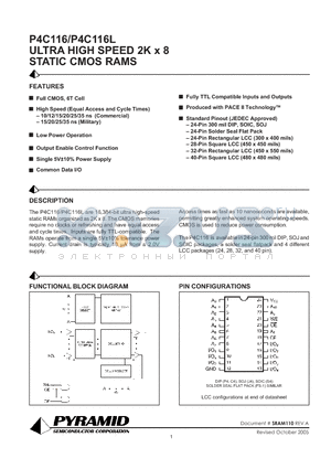 P4C116-20LM datasheet - ULTRA HIGH SPEED 2K x 8 STATIC CMOS RAMS