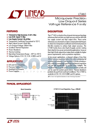 LT1461ACS8-5 datasheet - Micropower Precision Low Dropout Series Voltage Reference Family