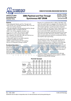 GS8321Z36E-133I datasheet - 36Mb Pipelined and Flow Through Synchronous NBT SRAMs