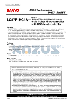 LC87F1HC4A datasheet - CMOS IC 128K-byte FROM and 12288-byte RAM integrated 8-bit 1-chip Microcontroller with USB-host controller