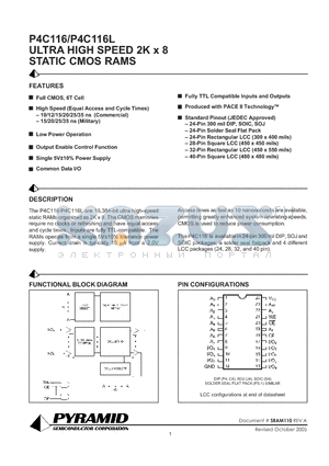 P4C116-25LC datasheet - ULTRA HIGH SPEED 2K x 8 STATIC CMOS RAMS