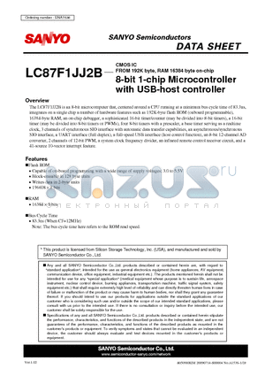 LC87F1JJ2B datasheet - 8-bit 1-chip Microcontroller with USB-host controller
