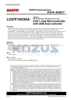 LC87F1HC8SA datasheet - CMOS IC FROM 128K byte, RAM 16384 byte on-chip 8-bit 1-chip Microcontroller with USB-host controller
