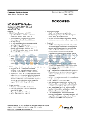 MC9S08PT60 datasheet - MC9S08PT60