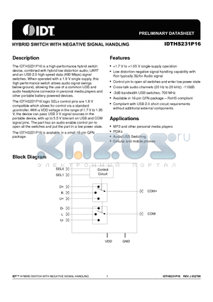 HS231P16NDGI8 datasheet - HYBRID SWITCH WITH NEGATIVE SIGNAL HANDLING
