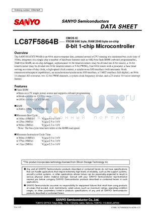 LC87F5864B datasheet - FROM 64K byte, RAM 2048 byte on-chip 8-bit 1-chip Microcontroller