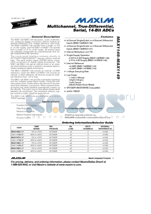 MAX1146BEUP datasheet - Multichannel, True-Differential, Serial, 14-Bit ADCs