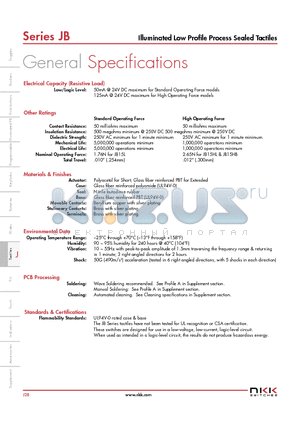 JB15LPC-BB datasheet - Illuminated Low Profile Process Sealed Tactiles